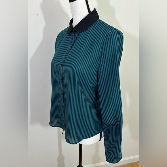 Forever 21 sz med blouse button down long sleeve black & Turquoise - Picture 4 of 13